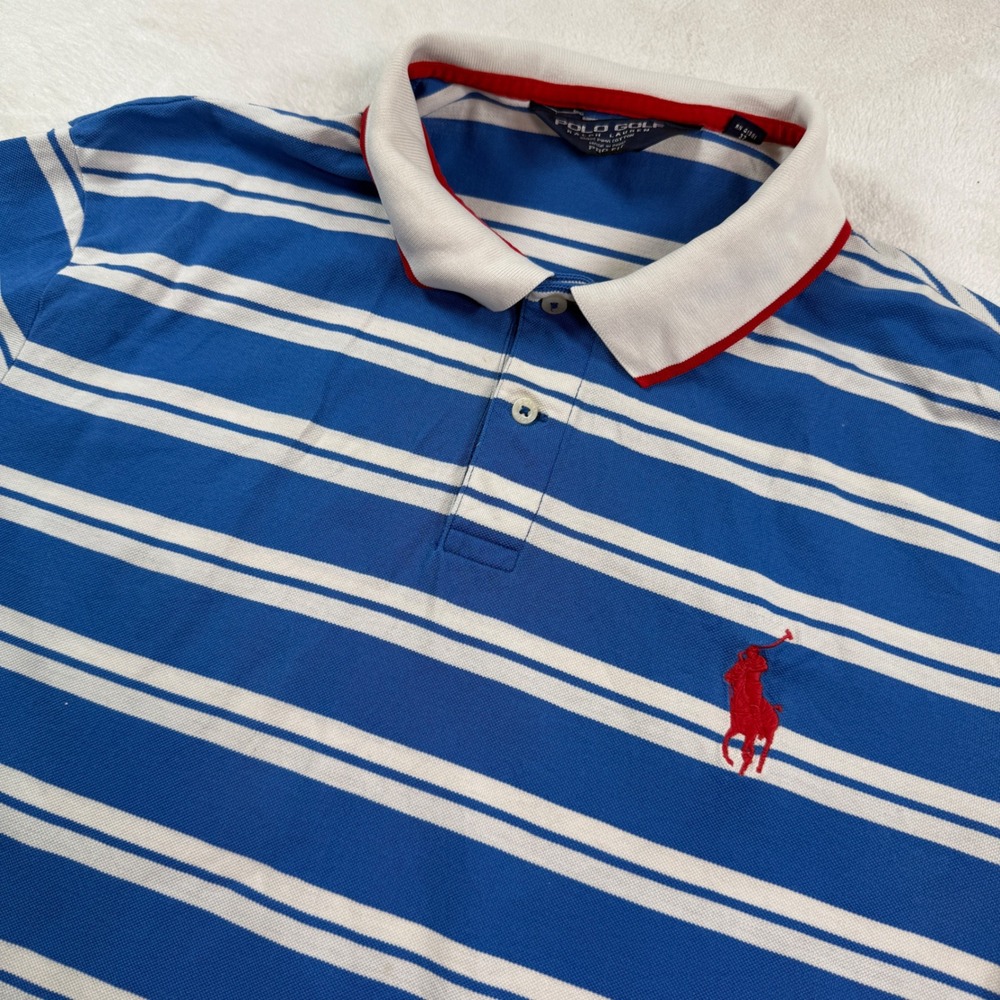 Polo Golf Ralph Lauren Boys XL Blue White Striped Pima Cotton Pro Fit Polo Shirt